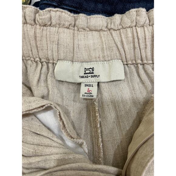 Thread + Supply Beige Linen Blend Wide Leg High Rise Paperbag Waist Pants Small - Picture 6 of 8